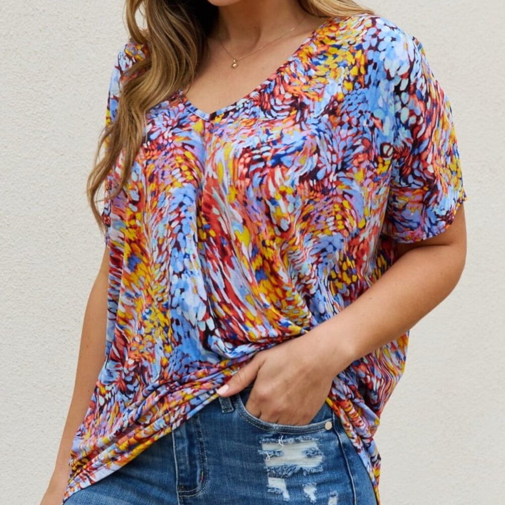 NWT Be Stage Full Size Printed Dolman Flowy Top